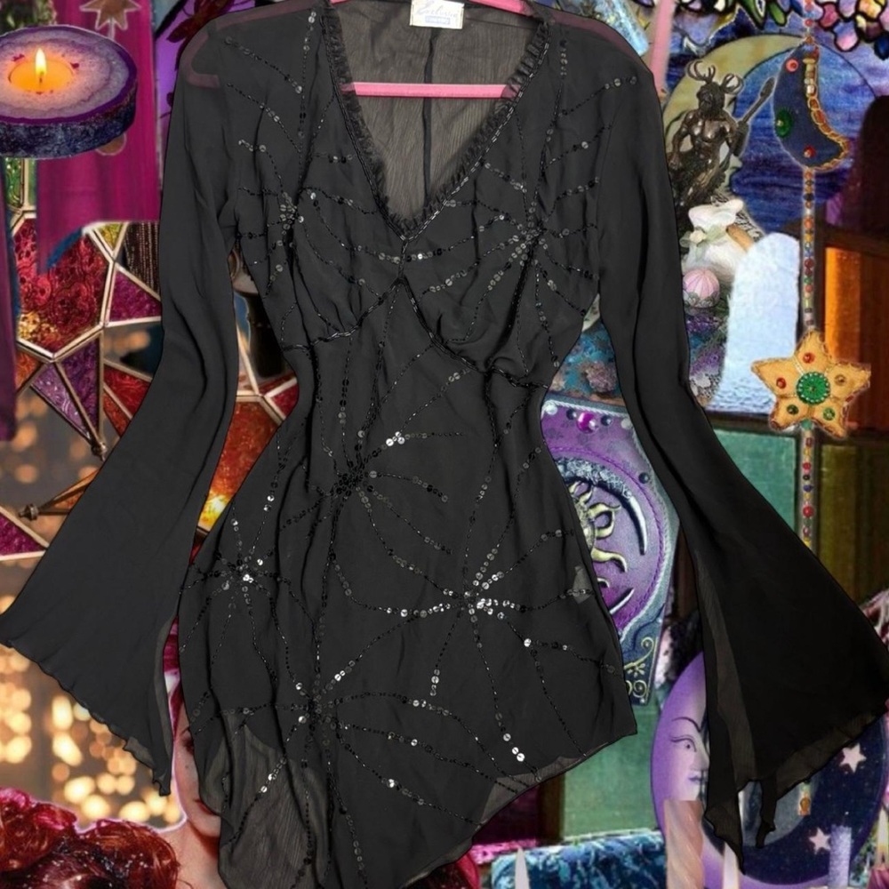 Whimsigoth Vintage Y2K Women's Top Large, Beaded, Embellished, Asymmetrical